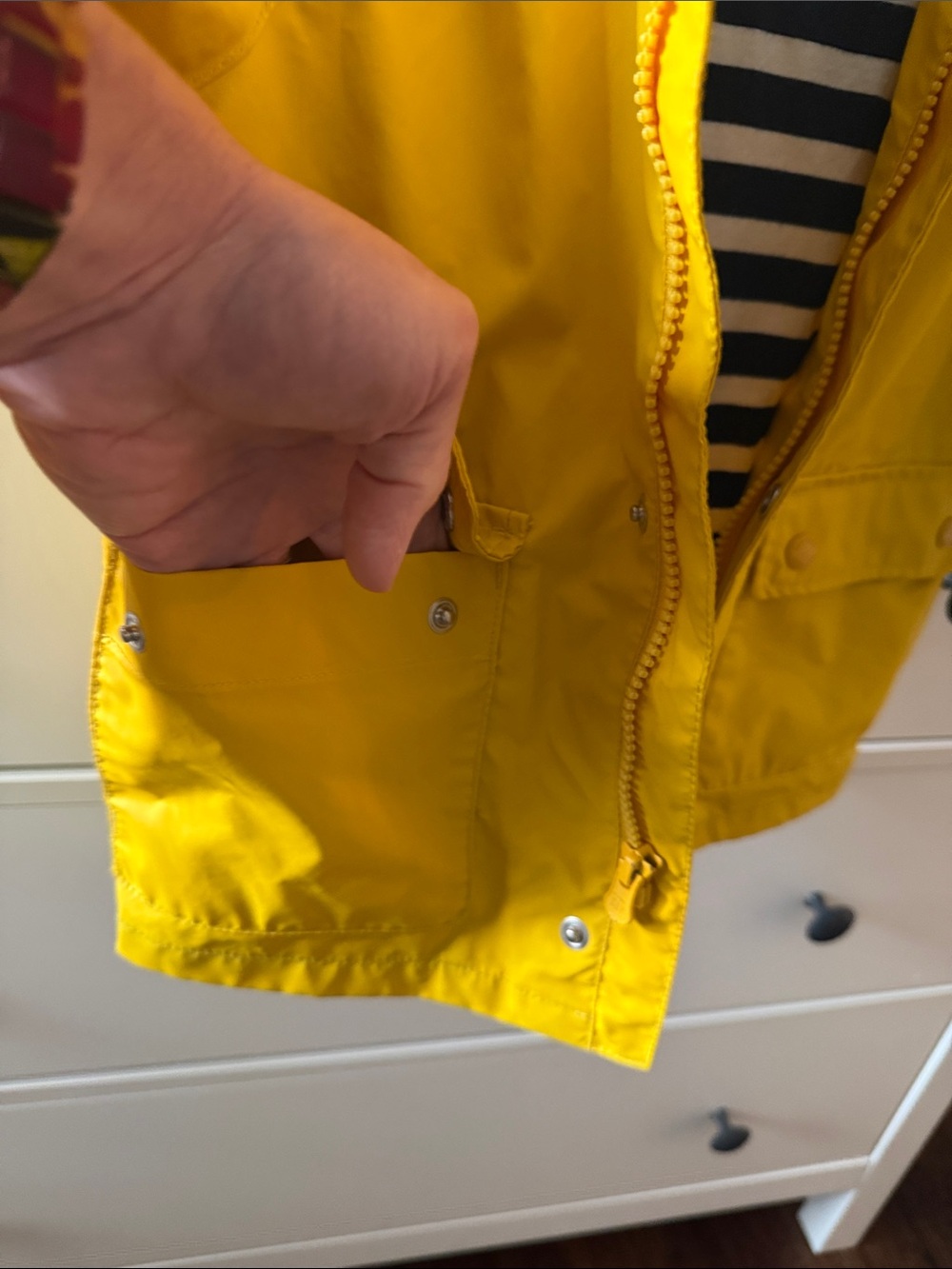 GAP Unisex Bright Yellow Hooded Kids Raincoat with Navy/White Striped Interior - Picture 6 of 10